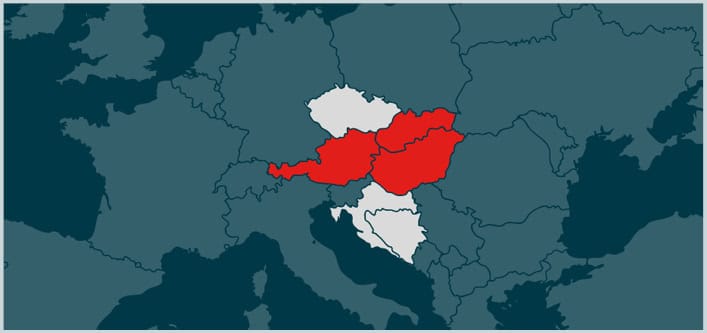 Mehrere Länder rot markiert auf einer Europakarte 1998