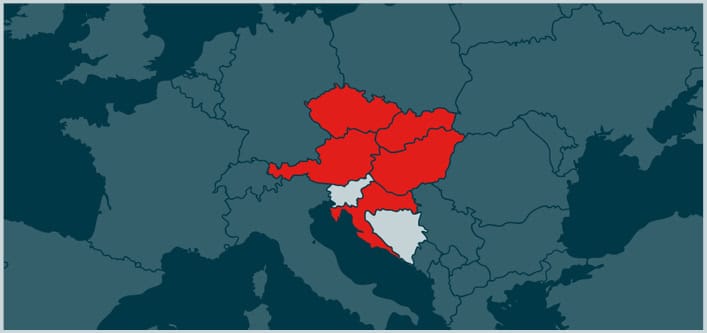 Mehrere Länder rot markiert auf einer Europakarte 2003